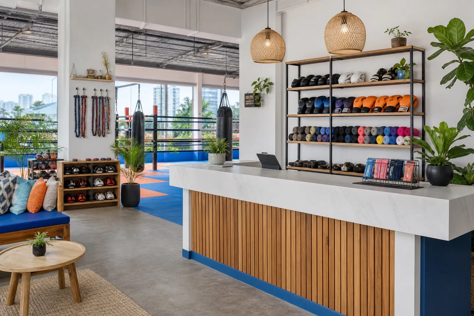 Front desk and training floor at a verified Bangkok gym